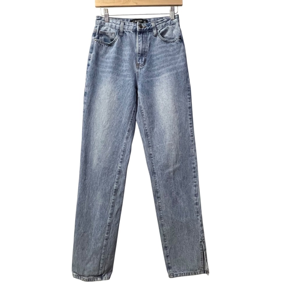 Lioness Jeans Women's Size XS Straight Leg Blue Denim High‎ Rise Split Side Hem